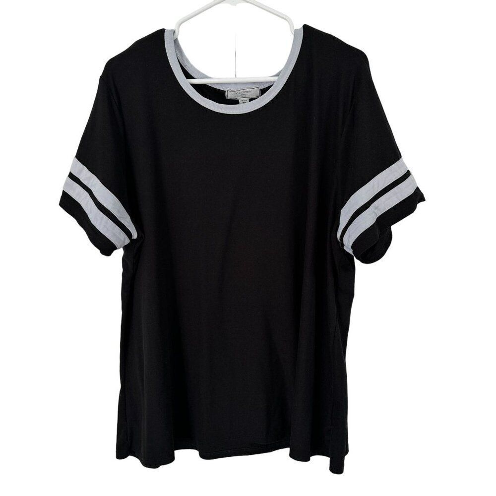 No Comment T Shirt Womens 3X Black Gray Stripe‎ Casual Streetwear Basic Tee Top